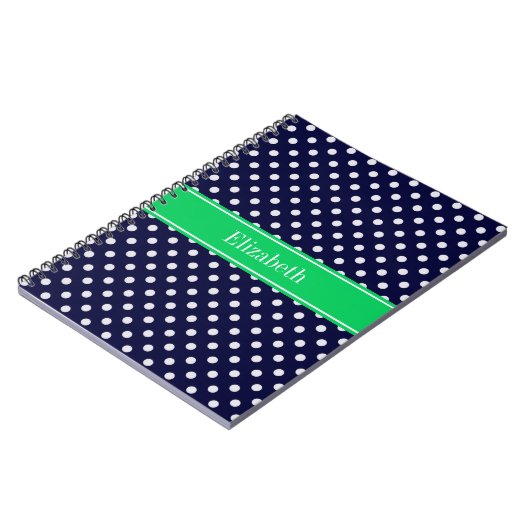 Carnet Marine Blue Wt Polka Dot Emerald Nom vert Monogram (Côté gauche)