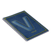 Carnet Marine Denim Jaune Couture Fausse Cuir V Initiale (Côté Droit)