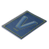Carnet Marine Denim Jaune Couture Fausse Cuir V Initiale (Côté gauche)
