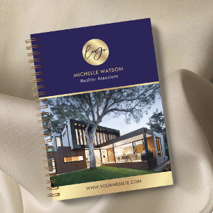 Carnet Marine & Gold Logo Élégant Courtier immobilier Pho