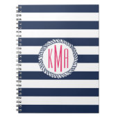 Carnet Marine nautique et bande blanche avec Monogramme r (Devant)