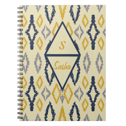 Carnet Marocain Ikat Bleu Jaune Personnalisé (Devant)