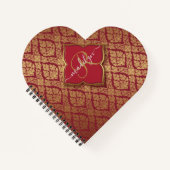 Carnet Maroon Rouge or fleur Damask Motif Monogramme (Devant)