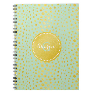 Carnet Marque chic menthe faux paillettes dorées imprimé
