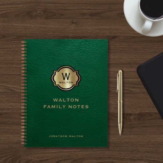 Carnet Marque Monogram Or Cuir Vert