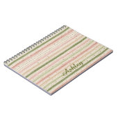 Carnet Marque-page rayé rose vert tendance (Côté gauche)
