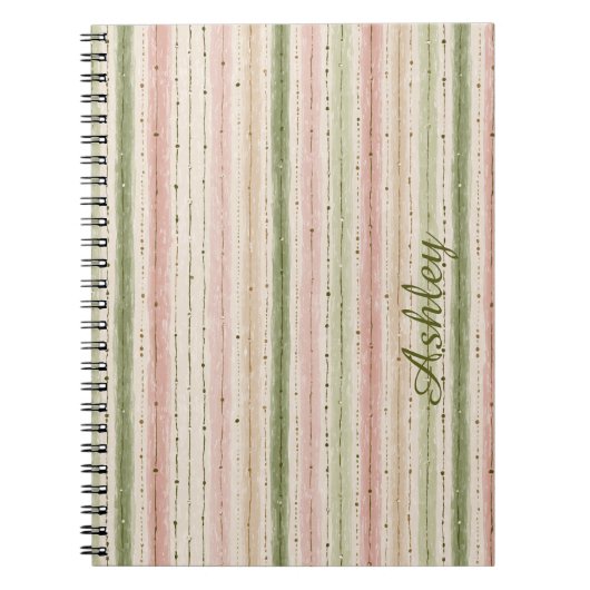 Carnet Marque-page rayé rose vert tendance (Devant)