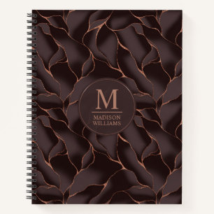 Carnet Marron Chocolat & Or Rose Motif Vague Abstrait