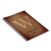 Carnet Marron cuir Rustique monogramme nom en script noir (Côté Droit)