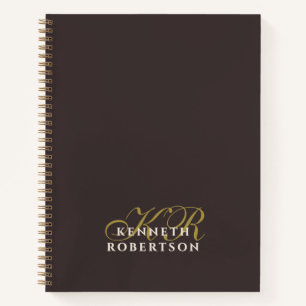 Carnet Marron Monogramme Or Crème Minimaliste Élégant Hom