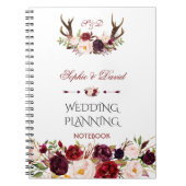Carnet Marsala de Bourgogne Floral Antlers Wedding planne (Devant)