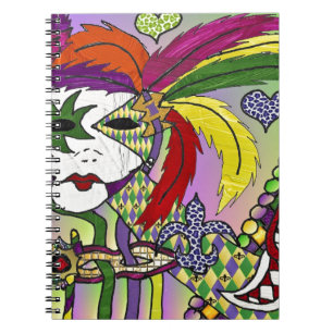 Carnet Masque de plumes de Mardi Gras psychédélique