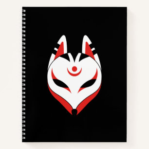 Carnet Masque japonais Kitsune Fox sur noir