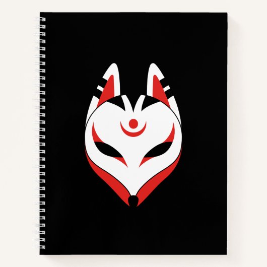 Carnet Masque japonais Kitsune Fox sur noir (Devant)
