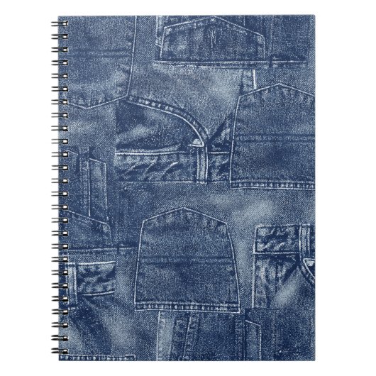Carnet Matériau Denim dans un motif de poche patchwork. (Devant)