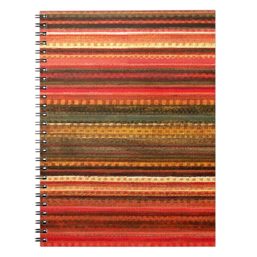 Carnet Matériau Textile Rayures Rouge Orange et Vert (Devant)