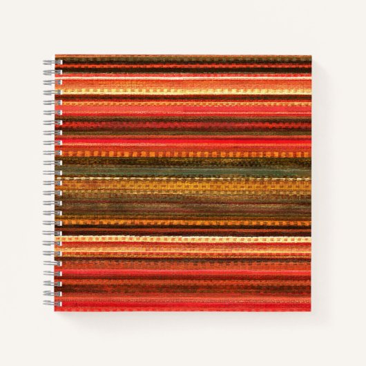Carnet Matériau Textile Rayures Rouge Orange et Vert (Devant)