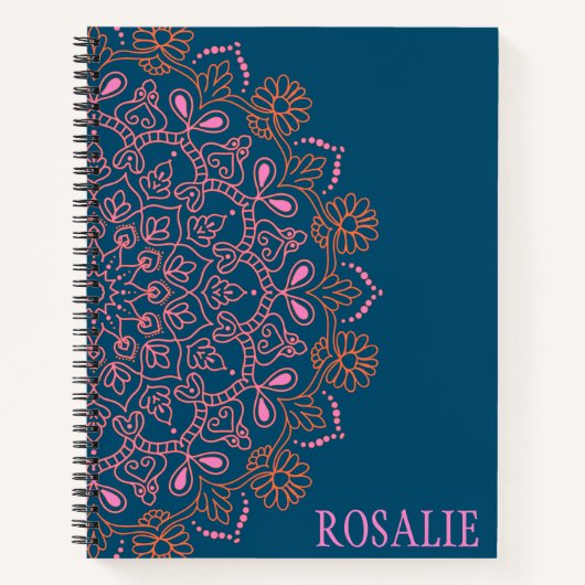 Carnet Médaillon Boho Mandala moderne en Turquoise Person (Devant)