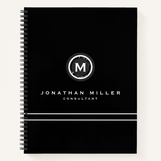 Carnet Médaillon de monogramme noir professionnel (Devant)