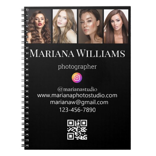 Carnet médias sociaux 4 photos code qr petite entreprise (Devant)