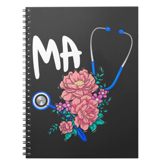Carnet Medical Assistant Nurse Flower Stethoscope Floral (Devant)