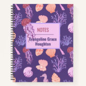 Carnet Méduse océanique et coquillages violets (Devant)