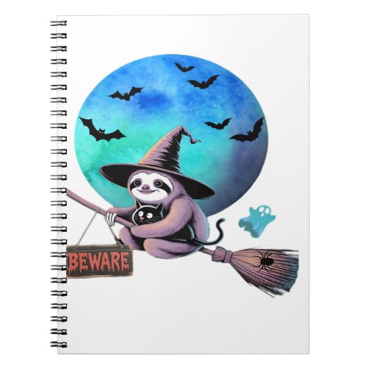 Carnet Méfiez-vous joli sorcier Sloth volant sur Broom Ha (Devant)