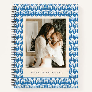 Carnet Meilleure Maman Photo Fleurie Rétro Bleue pour la 