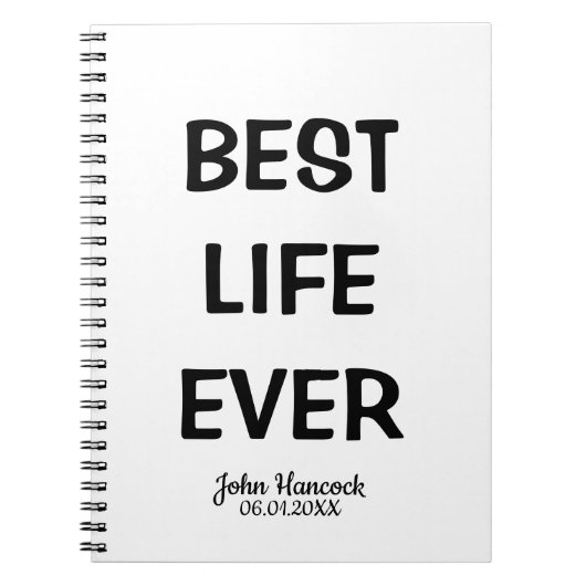 Carnet Meilleure vie jamais Baptême noir et blanc (Devant)