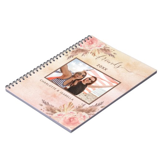 Carnet Meilleures amies photo pampas rose doré floral (Côté gauche)
