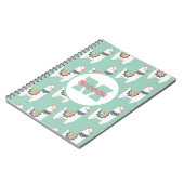 Carnet Mélange Blanc Llamas Mint Vert Monogramme Nom init (Côté gauche)