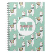 Carnet Mélange Blanc Llamas Mint Vert Monogramme Nom init (Devant)