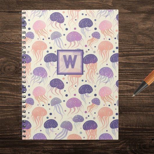 Carnet Mélange de méduse pastel violet et monogramme oran