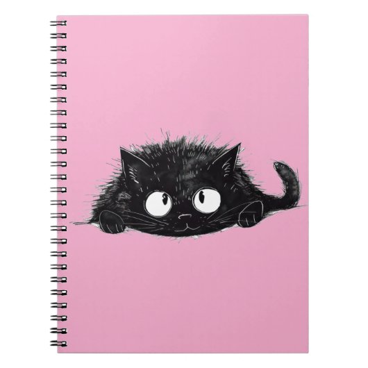 Carnet Mélange dessin de chat noir (Bkgrd rose) (Devant)