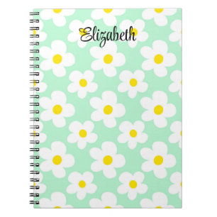 Carnet Mélange menthe vert marguerites rétro