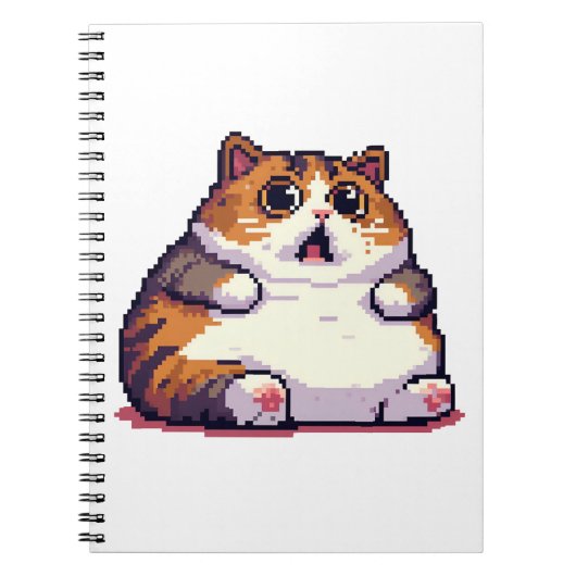 Carnet Mème de chat gras orange choqué pixel art (Devant)