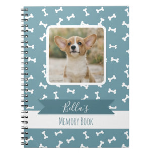 Carnet Mémoire de photo d'os de chien bleu poussiéreux