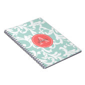 Carnet Menthe et copie décorée d'un monogramme de corail (Côté Droit)