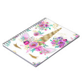 Carnet Menthe, pourpre, licorne florale d'or (Côté gauche)