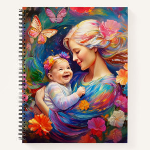 Carnet Mère avec bébé fille peinture colorée