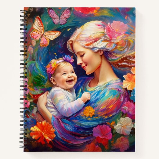 Carnet Mère avec bébé fille peinture colorée (Devant)
