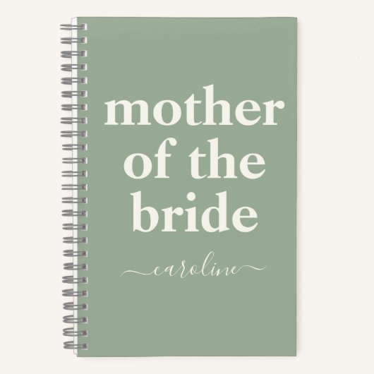 Carnet Mère de mariée Nom moderne minimal | Sage Green (Recto)