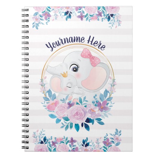 Carnet Mère et bébé Eléphant rose Fleur Flush Wreath (Devant)