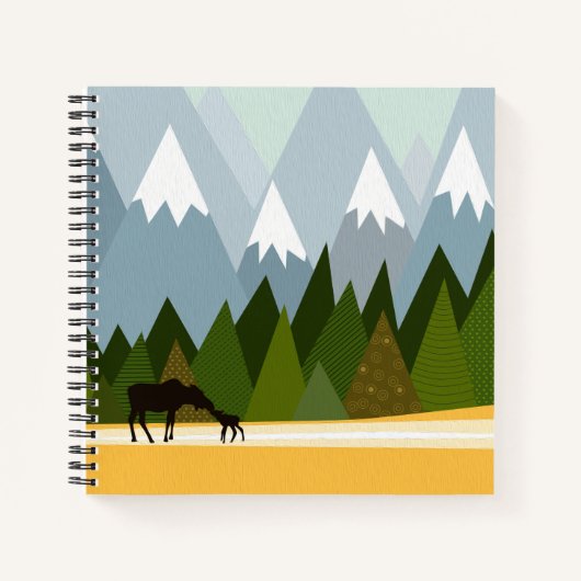 Carnet Mère et bébé orignal silhouette sommets (Devant)