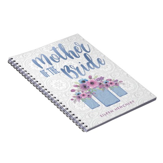 Carnet Mère florale bleue de pot de maçon de la jeune (Côté Droit)