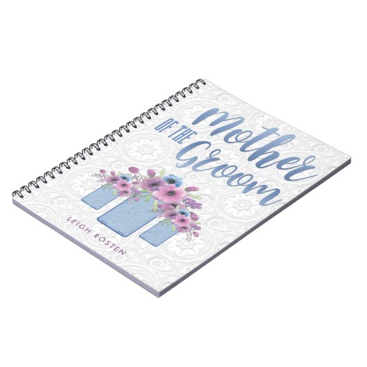 Carnet Mère florale bleue de pot de maçon du marié (Côté gauche)