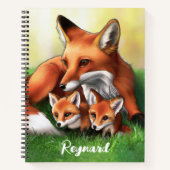 Carnet Mère renard roux et petits dans l'herbe (Devant)