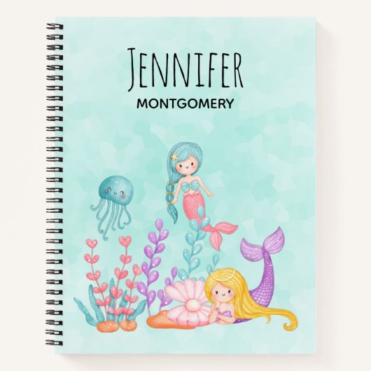 Carnet Mermaids et méduses sous l'aquarelle marine (Devant)