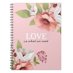 Carnet Message d'amour avec Fleurs roses personnalisé