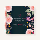 Carnet Message de fête des mères en noir personnalisable (Devant)
